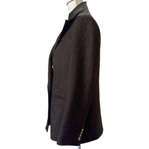 J.Crew Bristol Blazer Jacket Chocolate Herringbone Wool Double Breasted Size 4 - Picture 7 of 11